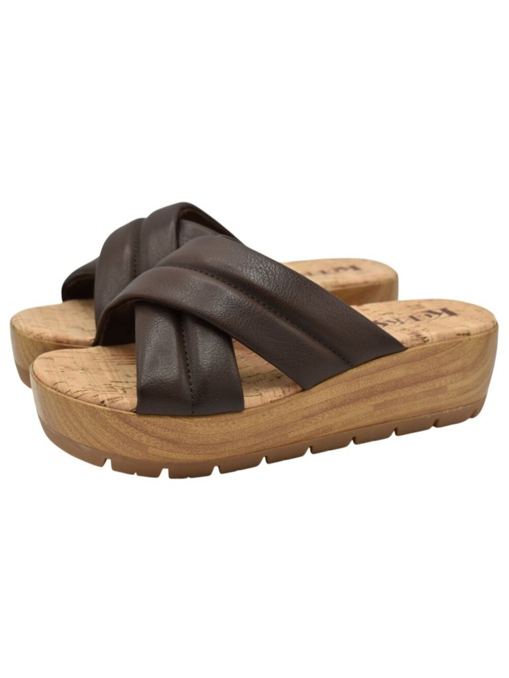 Korks Womens Size 8 Faithe Dark Brown Chocolate PU Platform Slides Sandals Shoes